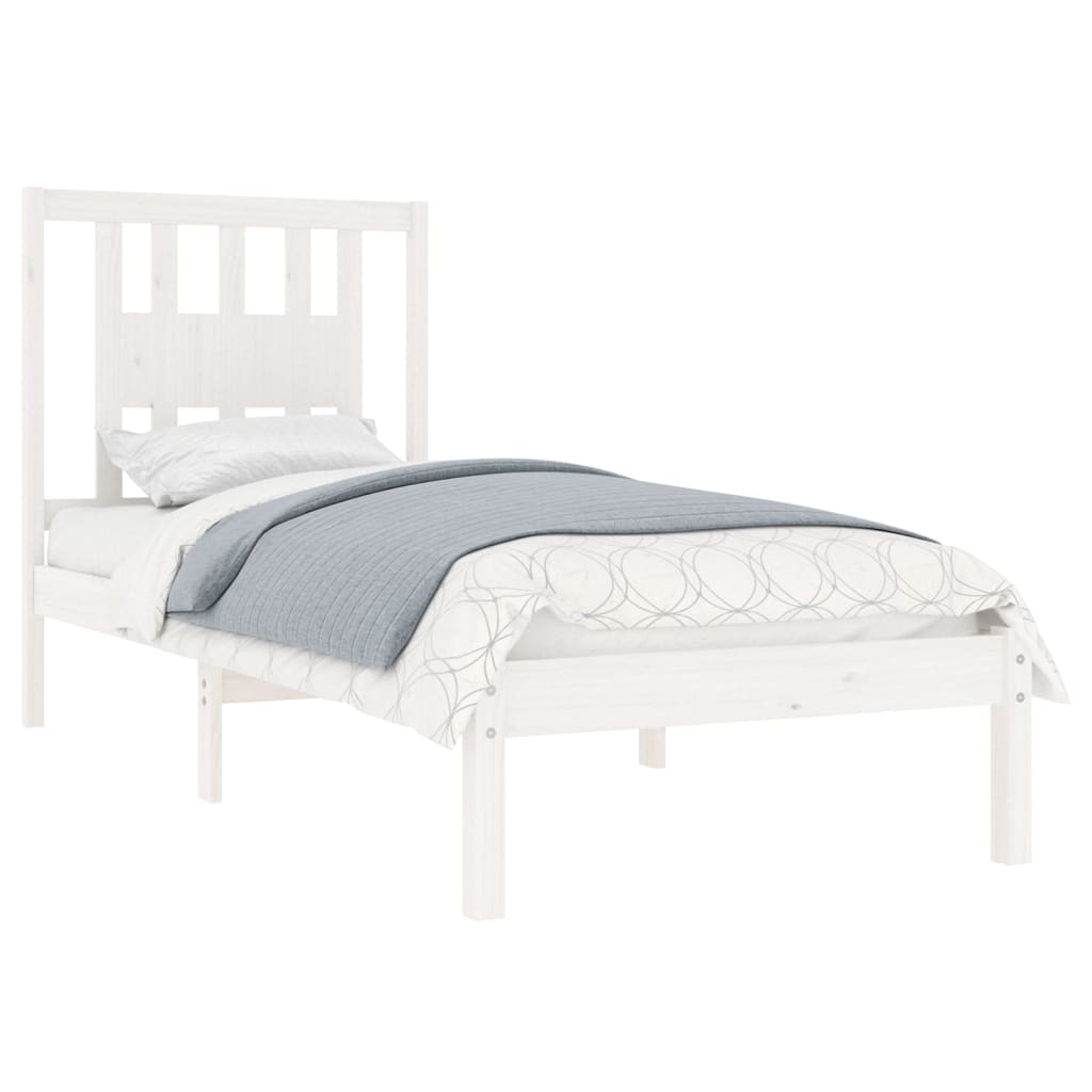 gultas rāmis, balts, masīvkoks, 90x190 cm, 3FT, vienvietīgs