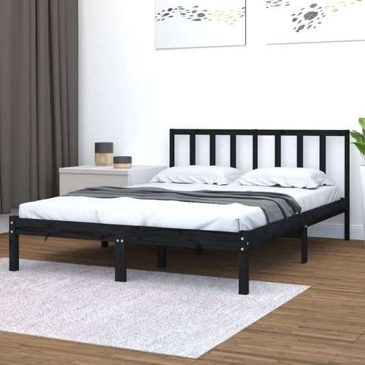 gultas rāmis, melns, priedes masīvkoks, 135x190 cm, divvietīgs