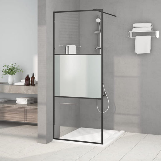 dušas siena, 80x195 cm, daļēji matēts ESG stikls, melna
