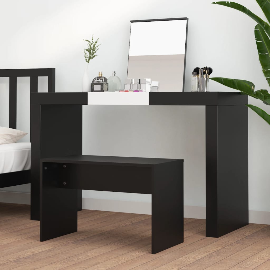 mirror table bench, black, 70x35x45 cm, engineered wood