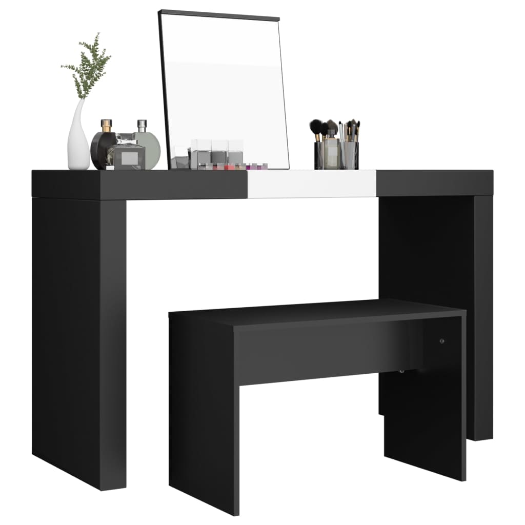 mirror table bench, black, 70x35x45 cm, engineered wood