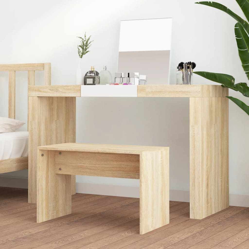 зеркальный стол-скамейка, цвет дуба, 70x35x45 см, инженерная древесина