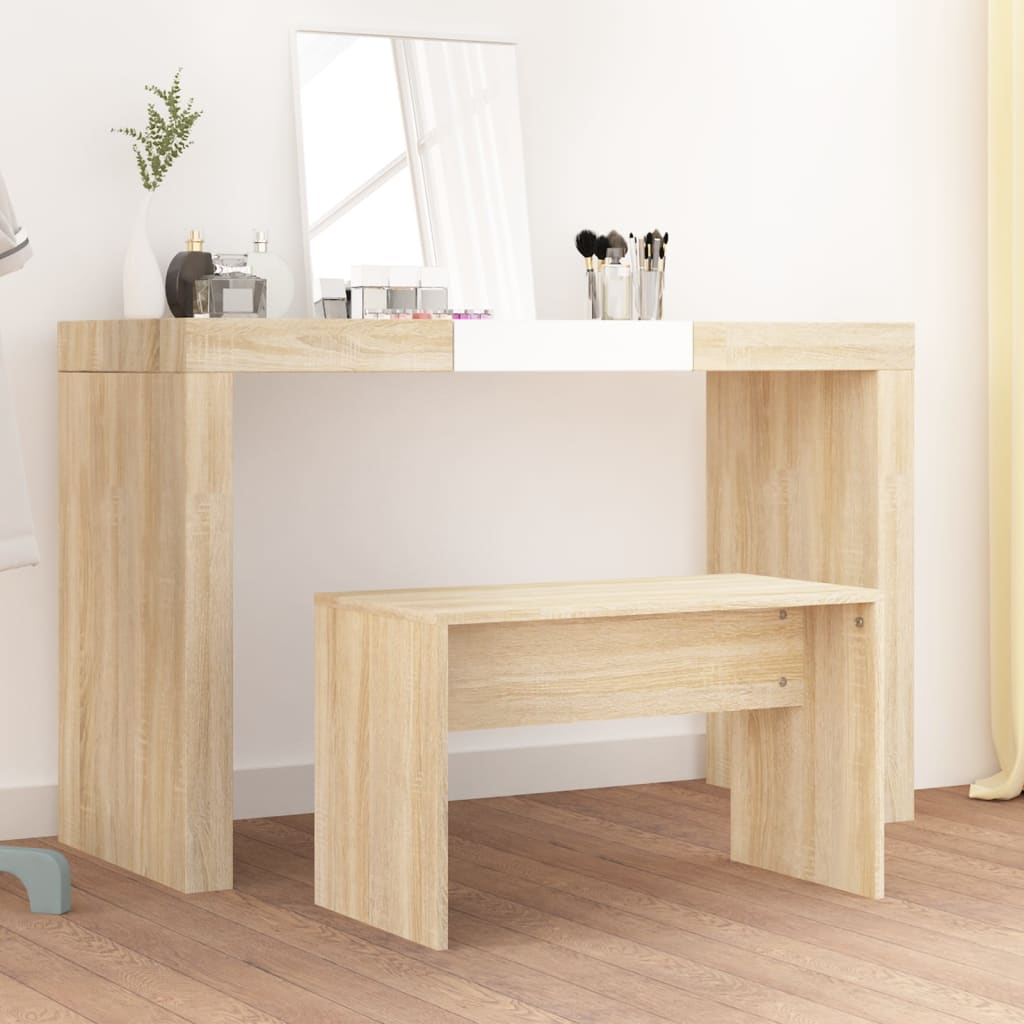 зеркальный стол-скамейка, цвет дуба, 70x35x45 см, инженерная древесина