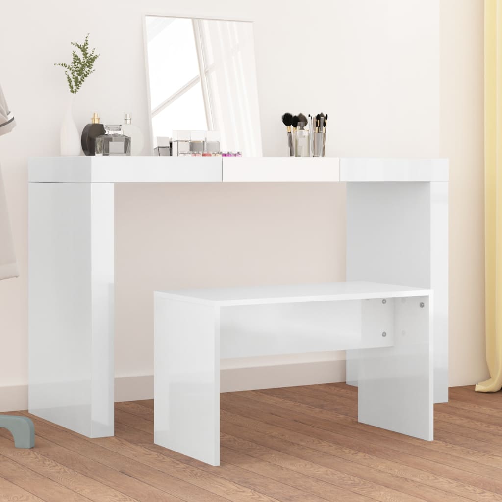 mirror table bench, white, 70x35x45 cm, engineered wood