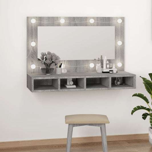 spoguļskapītis ar LED, ozolkoka krāsa, 90x31,5x62 cm