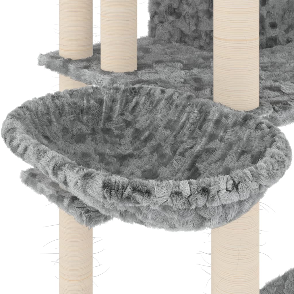 kaķu māja ar sizala stabiem nagu asināšanai, 191 cm, pelēka