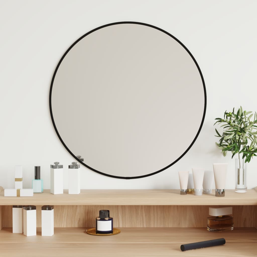wall mirror, black, Ø 50 cm, round