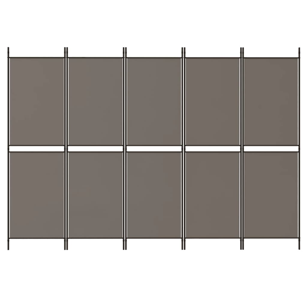5-панельная комнатная ширма, 250x200 см, ткань антрацитово-серого цвета