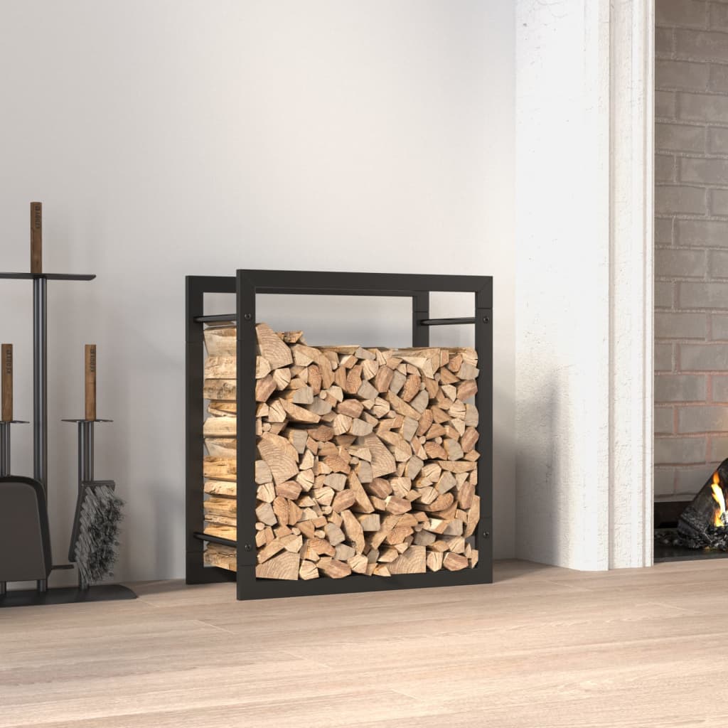 firewood storage stand, matte black, 50x28x56 cm, steel