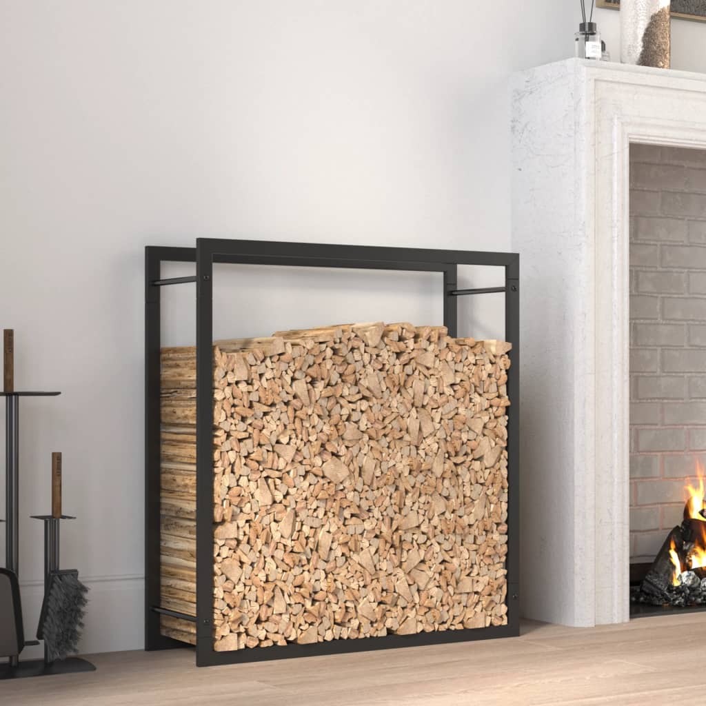 firewood storage stand, matte black, 110x28x214 cm
