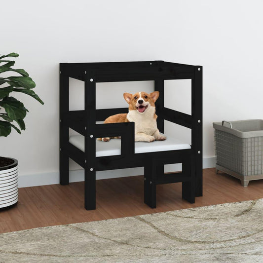 vidaXL suņu gulta, melna, 55,5x53,5x60 cm, priedes masīvkoks - amshop.lv
