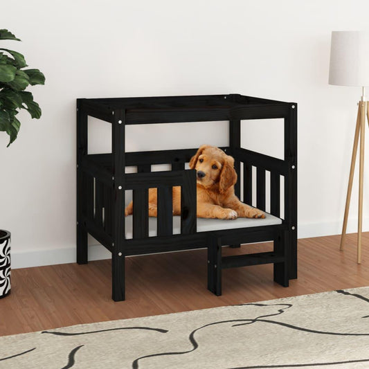 vidaXL suņu gulta, melna, 75,5x63,5x70 cm, priedes masīvkoks - amshop.lv
