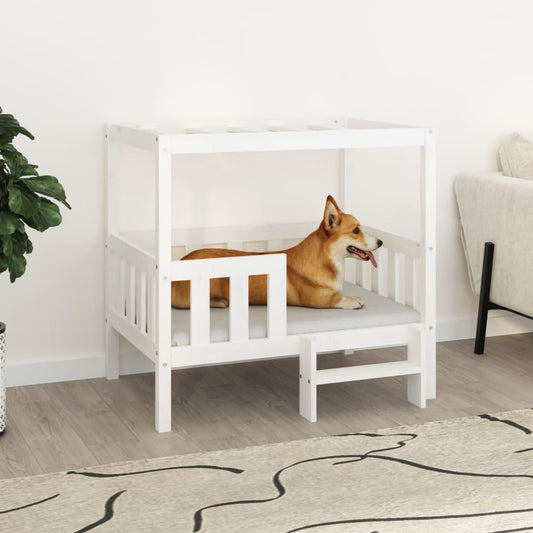 vidaXL suņu gulta, balta, 95,5x73,5x90 cm, priedes masīvkoks - amshop.lv