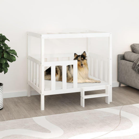 vidaXL suņu gulta, balta, 105,5x83,5x100 cm, priedes masīvkoks - amshop.lv