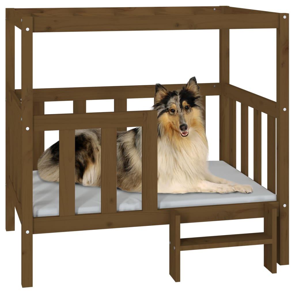 vidaXL suņu gulta, medus brūna, 105,5x83,5x100 cm, priedes masīvkoks - amshop.lv