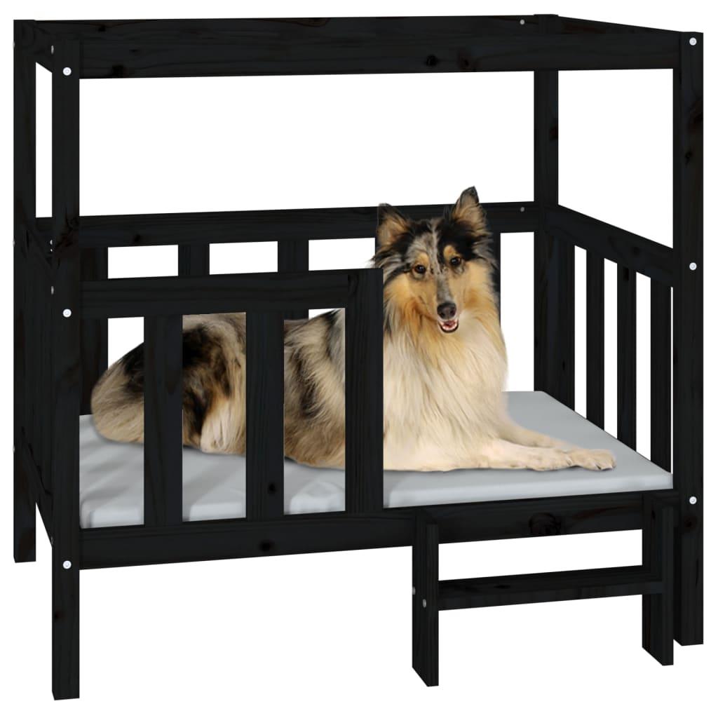 vidaXL suņu gulta, melna, 105,5x83,5x100 cm, priedes masīvkoks - amshop.lv