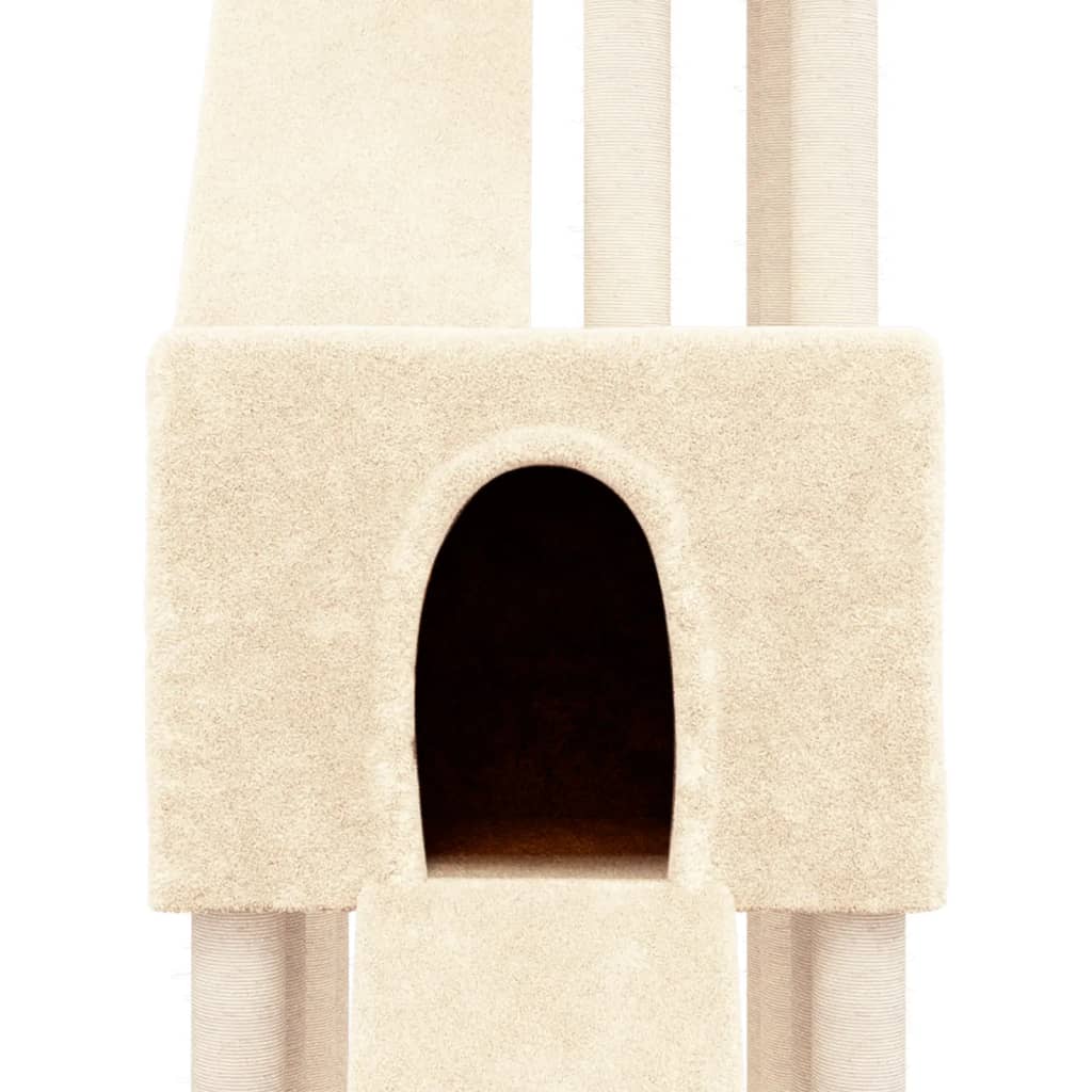 kaķu māja ar sizala stabiem nagu asināšanai, 190 cm, krēmkrāsas
