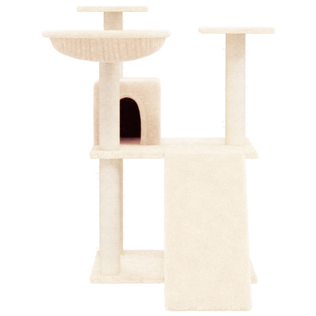 kaķu māja ar sizala stabiem nagu asināšanai, 83 cm, krēmkrāsas