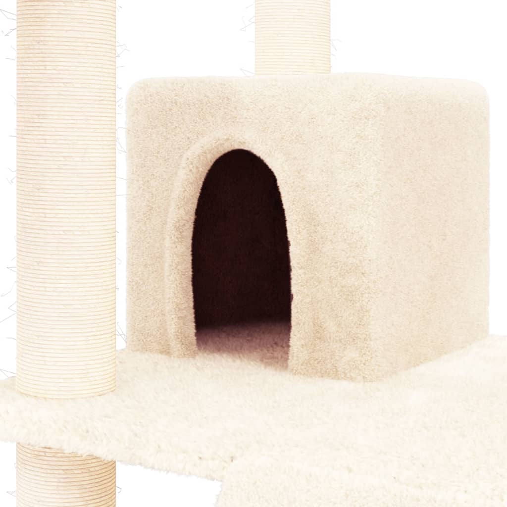 kaķu māja ar sizala stabiem nagu asināšanai, 83 cm, krēmkrāsas