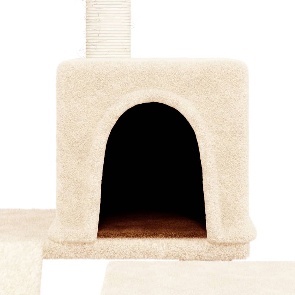 kaķu māja ar sizala stabiem nagu asināšanai, 82 cm, krēmkrāsas