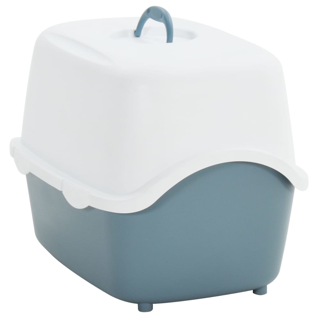 лоток для кошачьего туалета с крышкой, белый, синий, 56x40x40 см, ПП