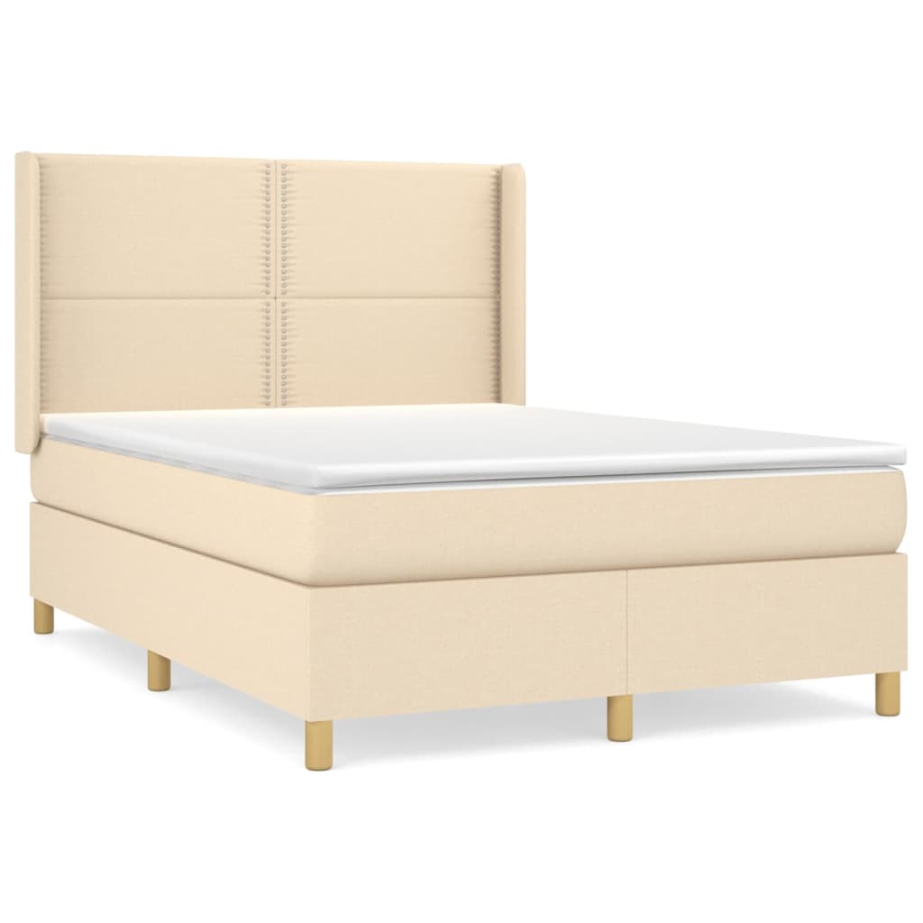 atsperu gulta ar matraci, krēmkrāsas, 140x200 cm, audums