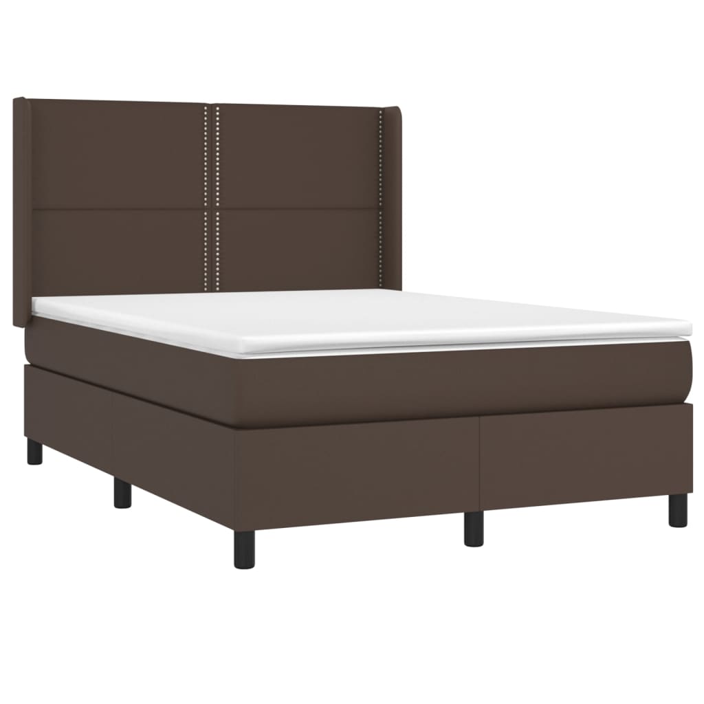 atsperu gulta ar matraci, brūna, 140x200 cm, mākslīgā āda
