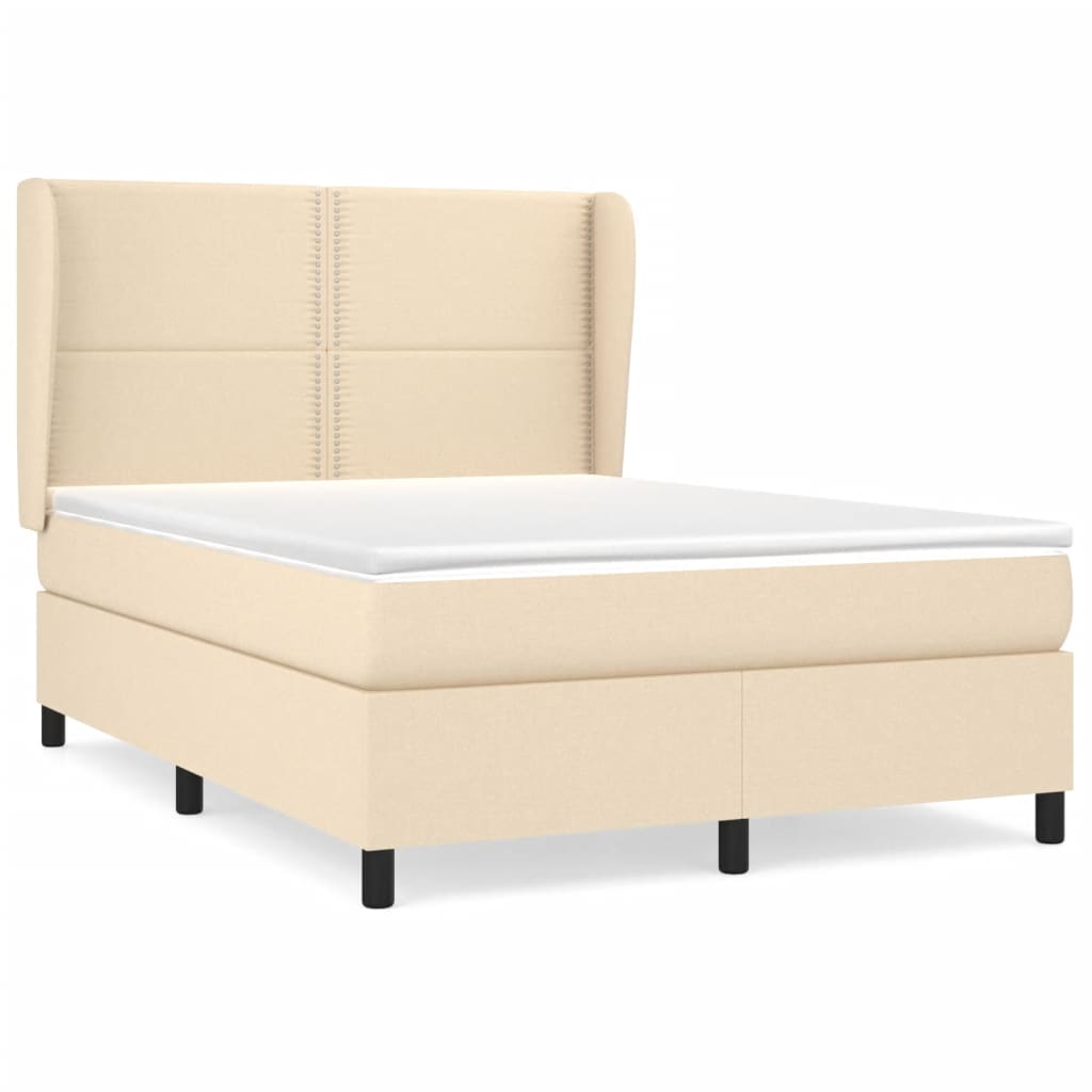 atsperu gulta ar matraci, krēmkrāsas audums, 140x190 cm