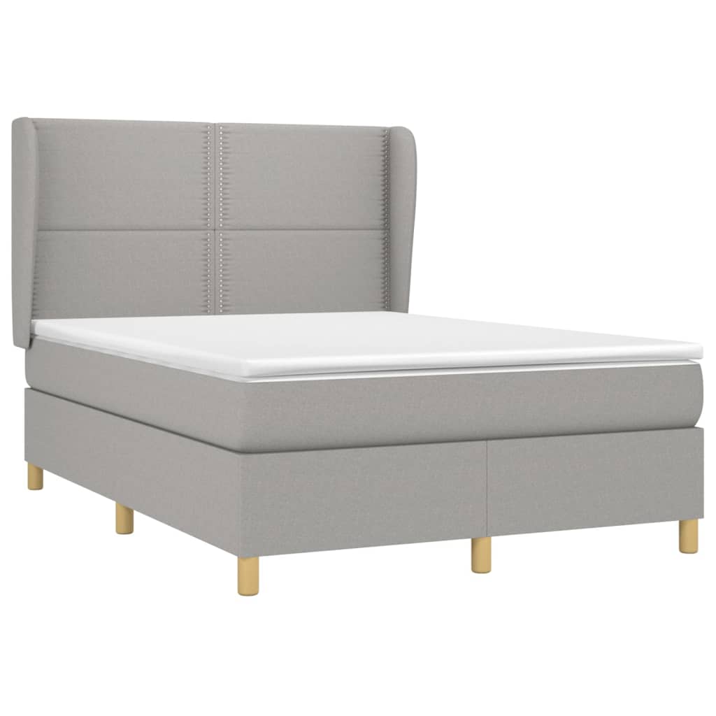 atsperu gulta ar matraci, gaiši pelēka audums, 140x190 cm