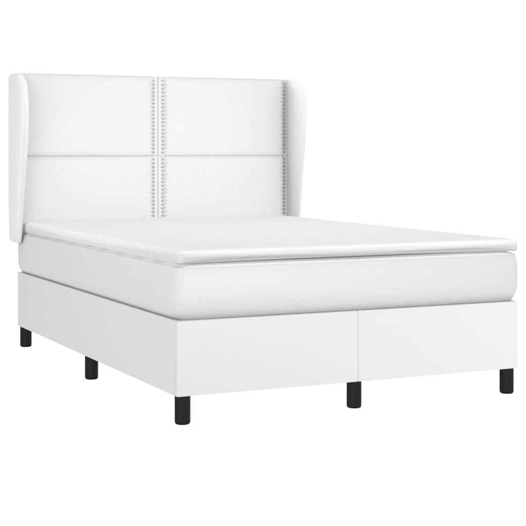 atsperu gulta ar matraci, balta, 140x190 cm, mākslīgā āda