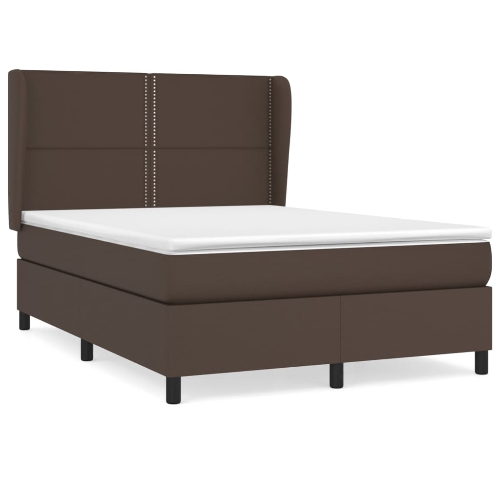 atsperu gulta ar matraci, brūna, 140x190 cm, mākslīgā āda