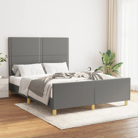 bed frame with headboard, dark gray, 140x190 cm, fabric