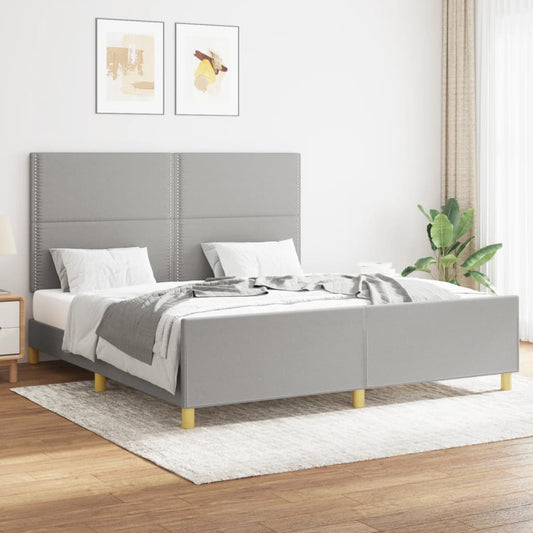 каркас кровати с изголовьем, светло-серый, 160x200 см, ткань