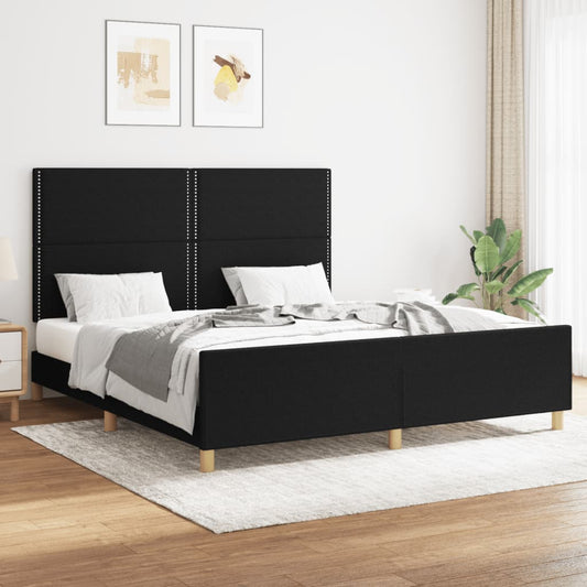 каркас кровати с изголовьем, черный, 160x200 см, ткань