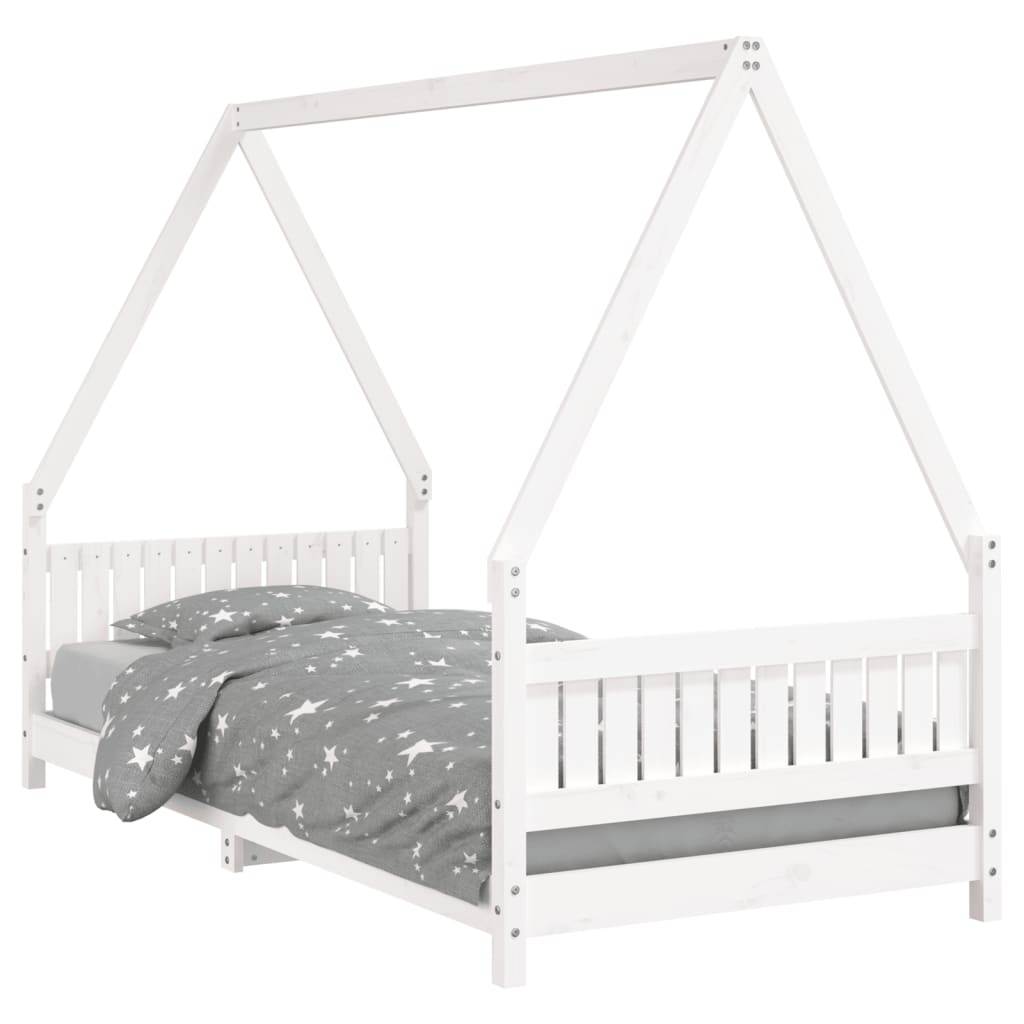 bērnu gultas rāmis, balts, 90x200 cm, priedes masīvkoks