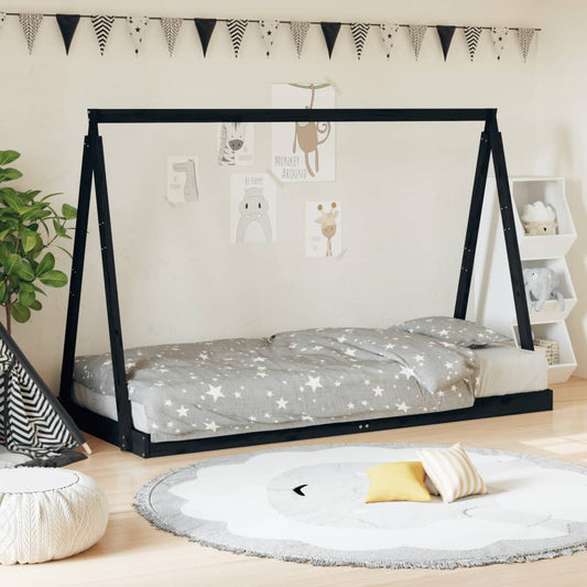 children's bed frame, black, 90x190 cm, solid pine wood