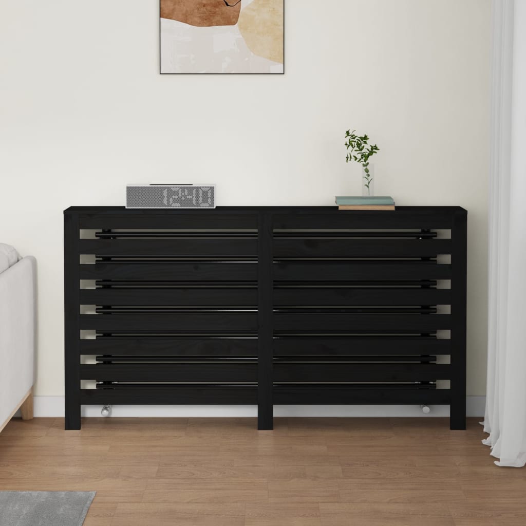 radiator cover, black, 153x19x84 cm, solid pine wood