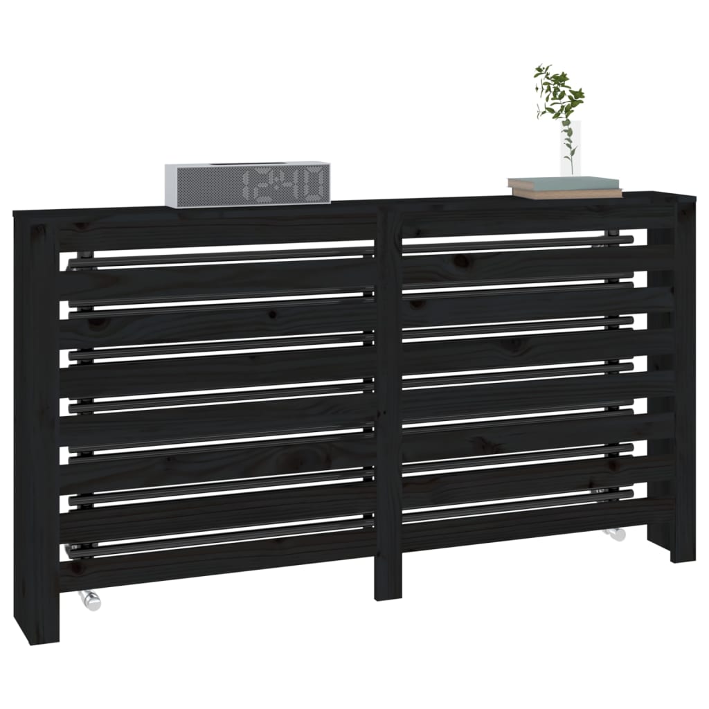 radiator cover, black, 153x19x84 cm, solid pine wood