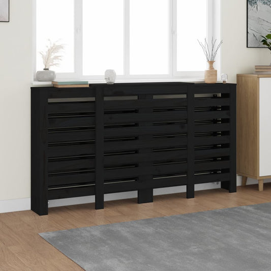 radiator cover, black, 210x21x85 cm, solid pine wood