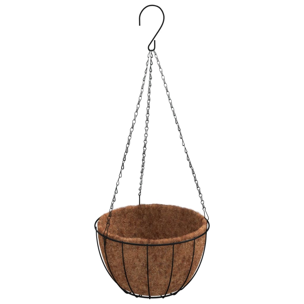 hanging flower pots, 4 pcs., coconut inserts, black, Ø 30x52 cm