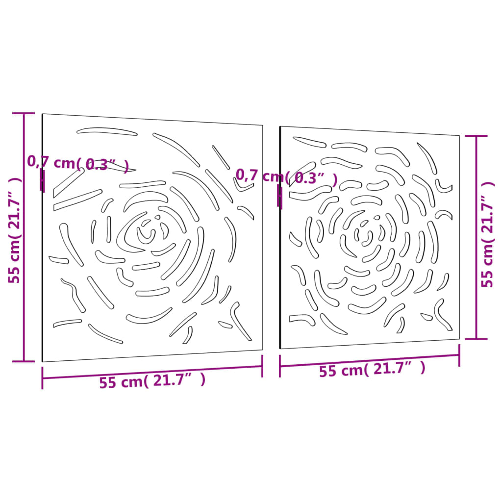 dārza sienas rotājumi, 2 gab., 55x55 cm, tērauds, rūsas efekts