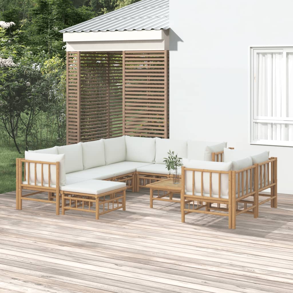 Комплект садовой мебели из 10 предметов с матрасами, бамбук.