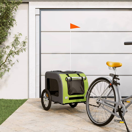 dog bike trailer, green with gray, oxford cloth, iron