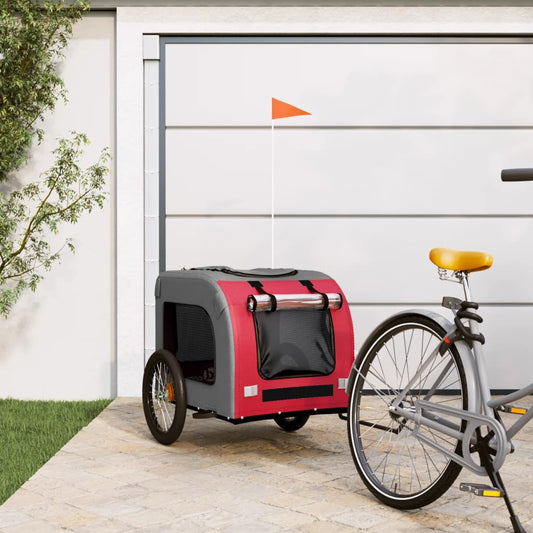dog bike trailer, red with gray, oxford cloth, iron