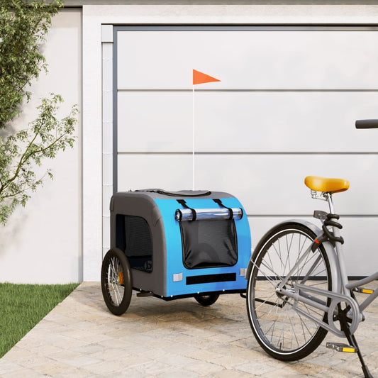 dog bike trailer, blue with gray, oxford cloth, iron