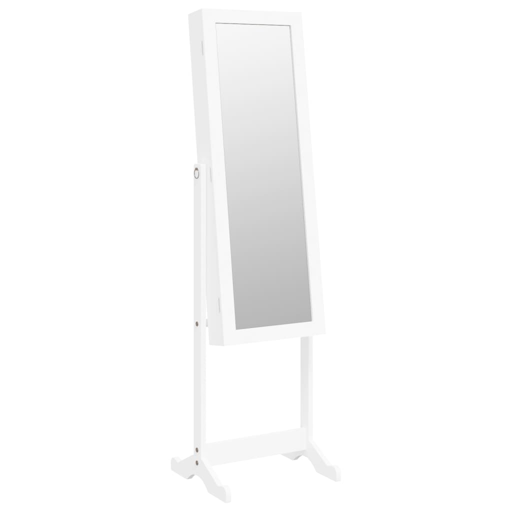 jewelry cabinet with mirror, LED lights, freestanding, white