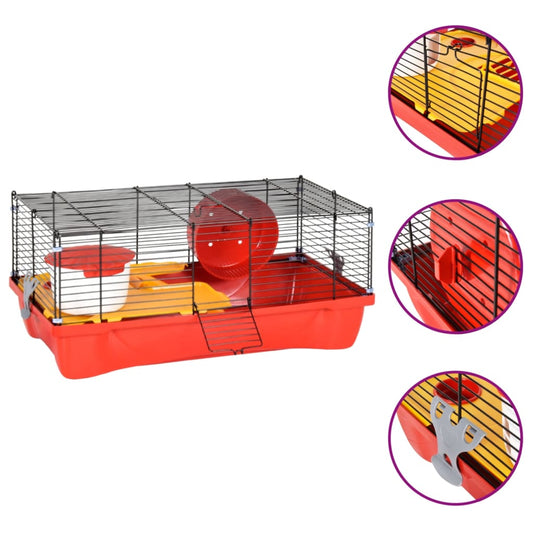 hamster cage, red, 58x32x36 cm, polypropylene and metal