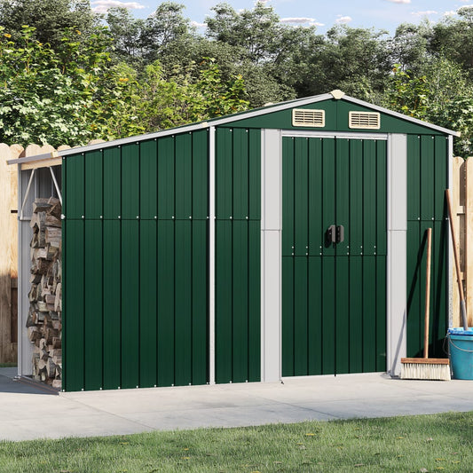 garden shed, green, 277x93x179 cm, galvanized steel