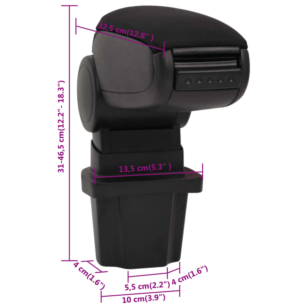 Подлокотник для автомобиля, черный, 13,5x32,5x(31-46,5) см, ABS