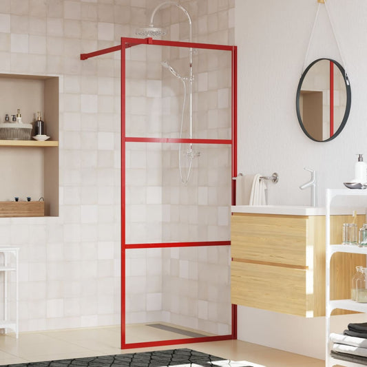 dušas siena, caurspīdīgs ESG stikls, 80x195 cm, sarkana